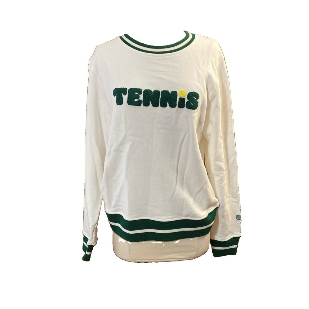 Ellsworth & Ivey Elle Tennis Sweatshirt Women's Sz S White Green Cotton Preppy - Picture 2 of 9